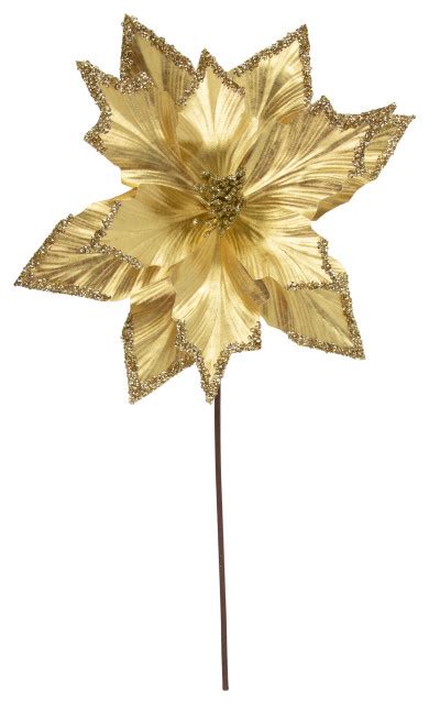 Metallic Gold Sequin Glittered Poinsettia Christmas Pick Modern