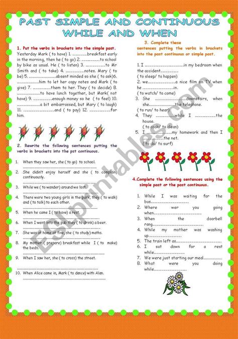 PAST SIMPLE AND CONTINUOUS While And When ESL Worksheet By Patties