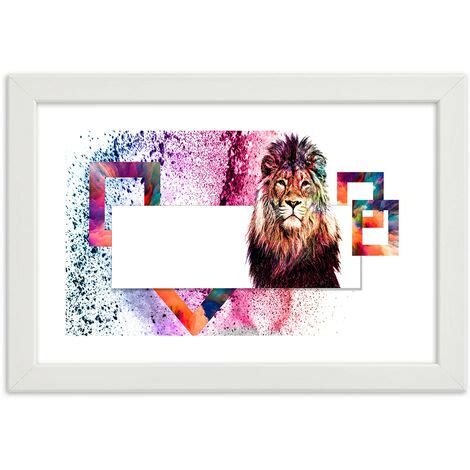 Quadro Con Cornice Leone Con Criniera Colorata X