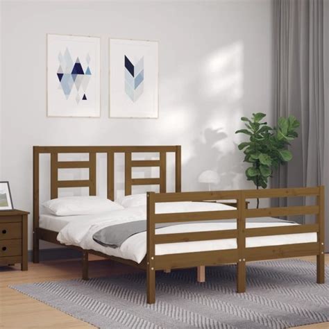 The Living Store Bedframe Met Hoofdbord Massief Hout Honingbruin Ft