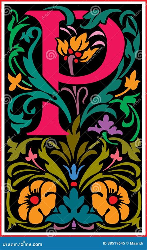 Flowers Decorative Letter P In Color Stock Vector Illustration Of