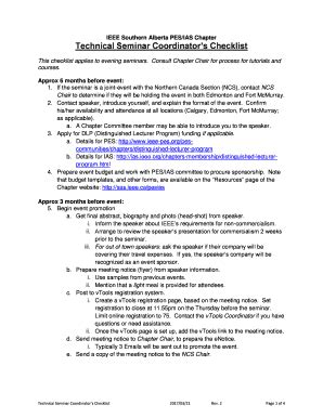 Fillable Online Technical Seminar Coordinators Checklist Fax Email