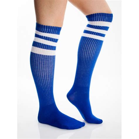 Royal Blue And White Athletic Stripe Knee High Socks Striped Knee