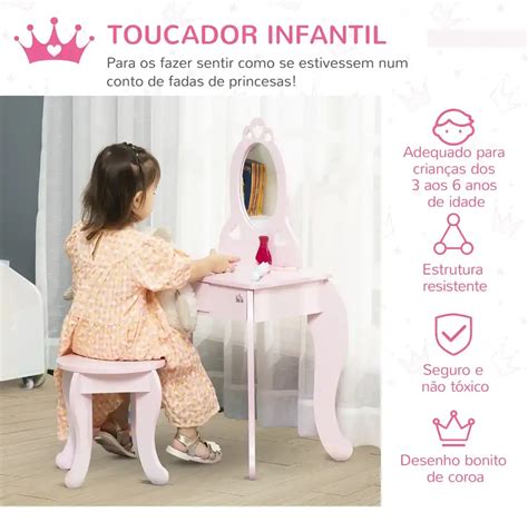 Toucador Infantil De Madeira Para Crian As De Anos Banco E