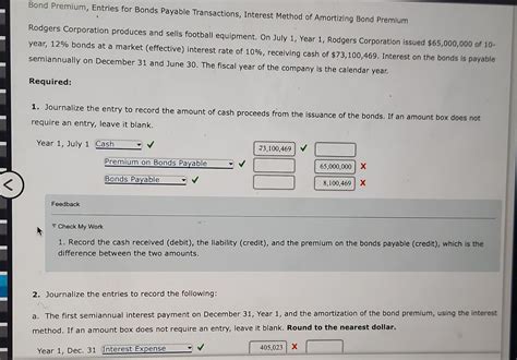 Solved Bond Premium Entries For Bonds Payable Transactions