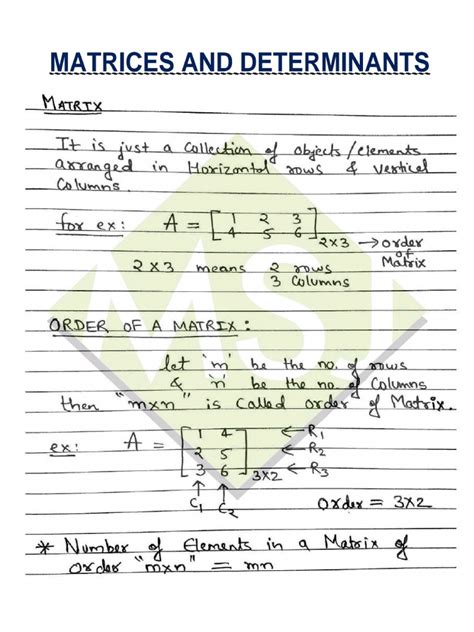 Matrices And Determinants Notes Pdf