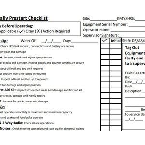 Printable Editable Forklift Operator Daily Checklist Etsy Australia