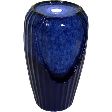 Sunnydaze Decor 22 In Blue Ceramic Vase Outdoor Water Fountain With