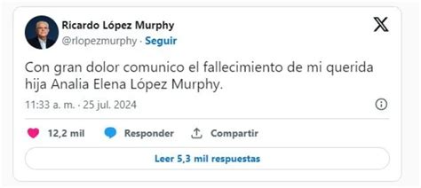 Murió la hija del diputado Ricardo López Murphy el triste posteo en