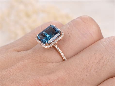 London Blue Topaz Ring8x10mm Emerald Cut Topaz Engagement Etsy