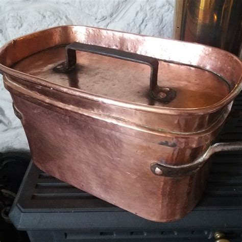 Antique Copper Dutch Oven Pot Lidded Casserole Tin Lined Daubiere French Cookware Plannished