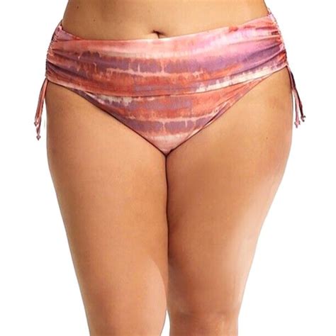 Time And Tru Swim Time Tru 3x Women 24w26w Clay Brick Tie Dye Tassel Low Rise Bikini Bottom