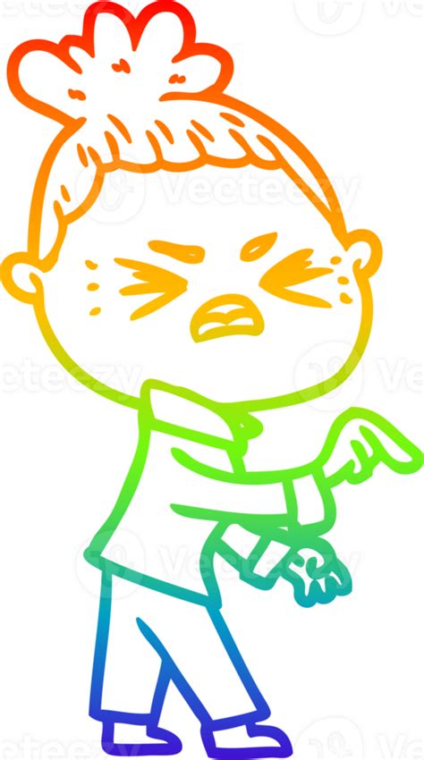 Rainbow Gradient Line Drawing Cartoon Angry Woman 39910535 Png