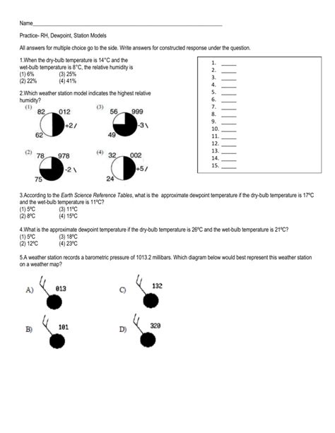 Regents Earth Science Weather Station Model Worksheet - Scienceworksheets.net