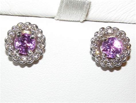 Halo Diamond Sri Lanka Ceylon Pink Sapphire Earrings Kwg Ctw