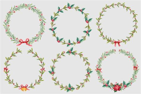 Watercolor Christmas Wreaths Set Vector Art At Vecteezy