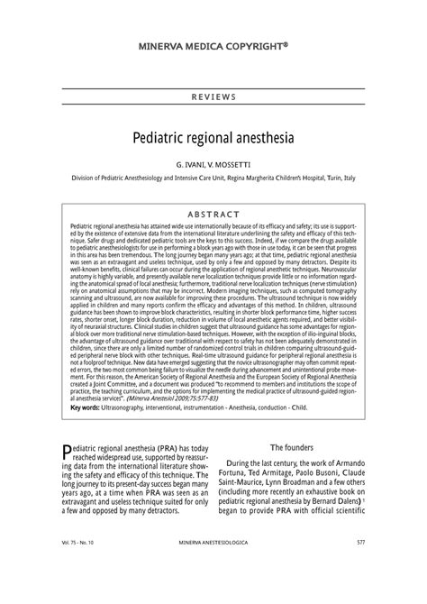 PDF Pediatric Regional Anesthesia