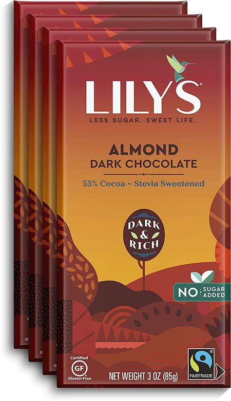 Almond Dark Chocolate Bar By Lily S Sweets Stevia Sweetened No Added Sugar Low Carb Keto