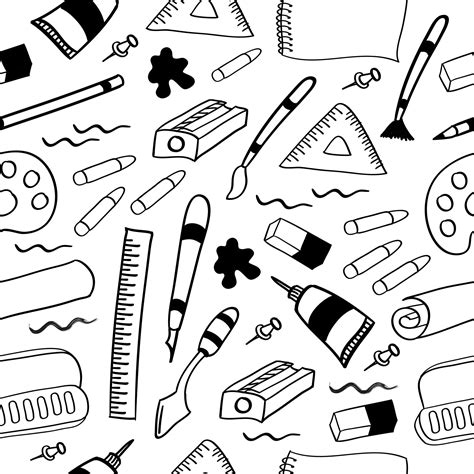 Hand Drawn Artist Tools Icon Seamless Pattern 17171168 Vector Art At