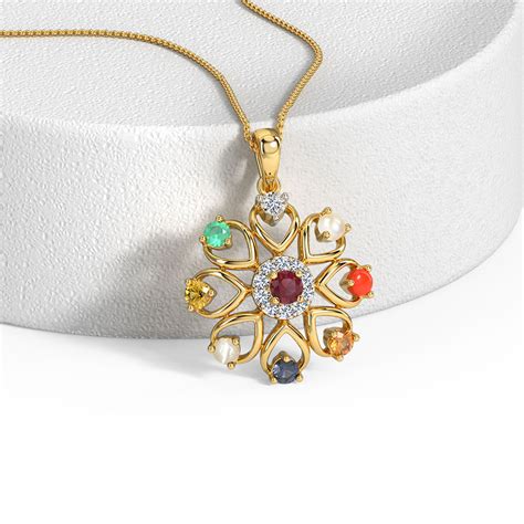 Buy Siya Floral Navratna Gemstone Pendant Online Caratlane