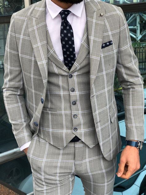 Austin Gray Plaid Slim Fit Suit Brabion Mens Casual Suits Classy Suits Men’s Suits Mens