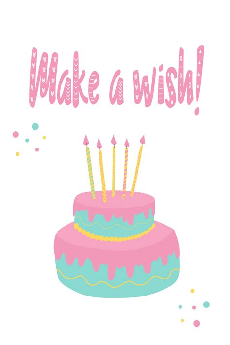 Make A Wish Card Hand Drawn Two Tier Birthday Cake With Candles And