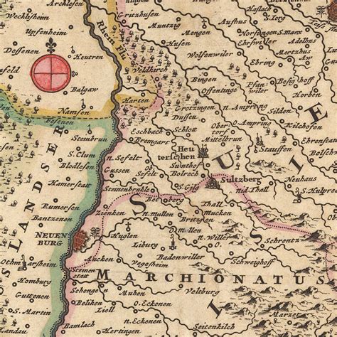 Old Map of Upper Alsace, Breisgau & Sundgau by Visscher, 1690: Basel ...