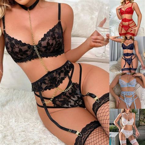 Cm Women Lace Lingerie Set Sexy Bra Garter And Panties Set Underwear Sheer Clubwear Shopee
