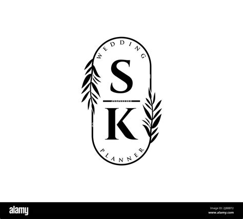 Sk Initials Letter Wedding Monogram Logos Collection Hand Drawn Modern