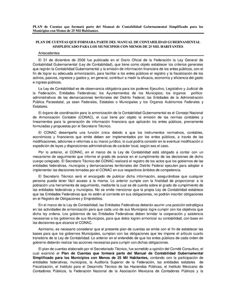 Plan De Cuentas Del Conac Plan De Cuentas Que Formar Parte Del