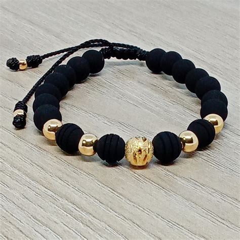 Pulsera Neopreno Negro Oro Laminado 18k Glamour Accesorios