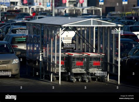 Shopping Trolley In Trolley Parking Area Hi Res Stock Photography And