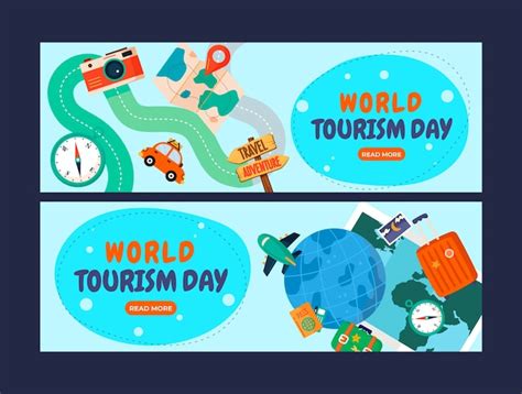 Free Vector Flat Horizontal Banner Template For World Tourism Day