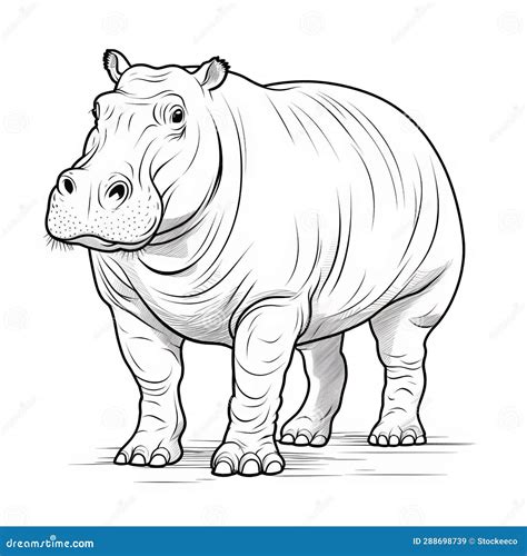 Simple Hippo Coloring Pages: Monochrome Vector Illustrations for Kids Stock Illustration ...