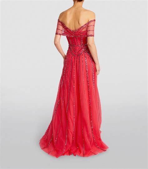 Zuhair Murad Off The Shoulder Beaded Gown Harrods Us