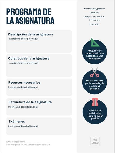 Plantillas para Programas de la Asignatura Plantilla de programación