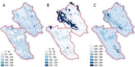 Surface distribution of the average values (mm) of: surface runoff (A ...