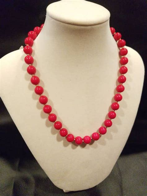 Red Bead Necklace With Gold Tone Spacers Etsy