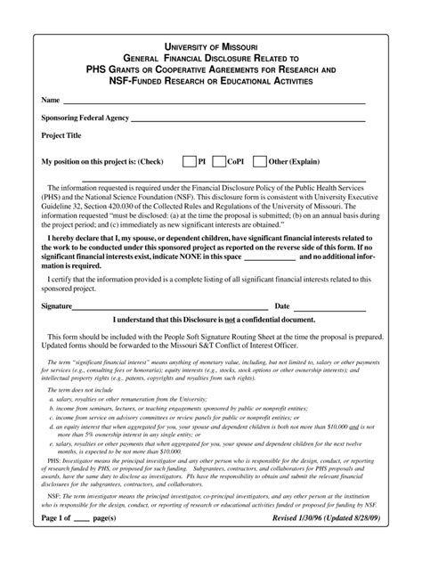 Fillable Online Sponsoredprograms Mst Nih Nsf Coi Disclosure Form