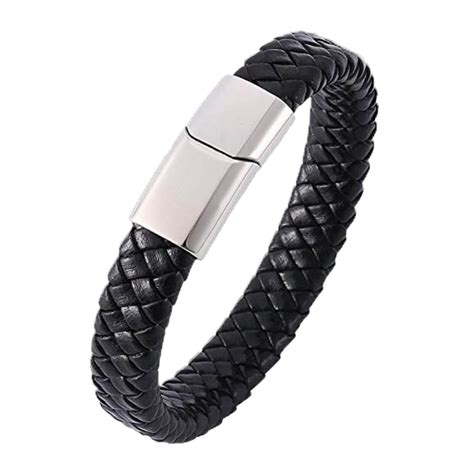 Bracelet homme personnalisé en cuir noir tressé