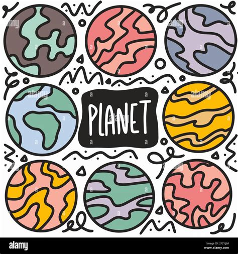 Hand Drawn Planets Doodle Set Stock Vector Image And Art Alamy