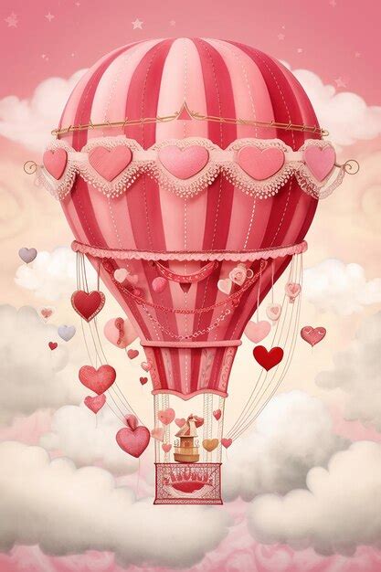 Premium Photo A Whimsical Valentine S Day Illustration Of A Hot Air Balloon Soaring In The Sky