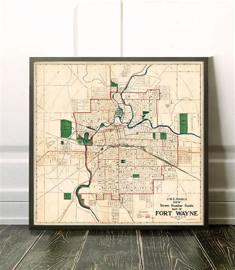 Fort Wayne Map Vintage Map Of Fort Wayne Fine Print On Paper Or Canvas