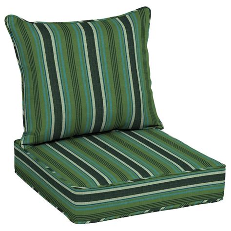 Allen Roth 2 Piece Blue Green Linen Stripe Deep Seat Patio Chair Cushion At