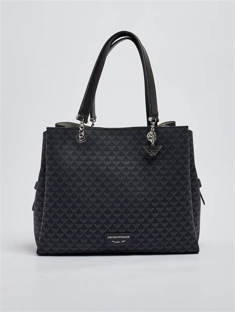 Emporio Armani Women S Shopper Bag With All Over Logo Black Caposerio