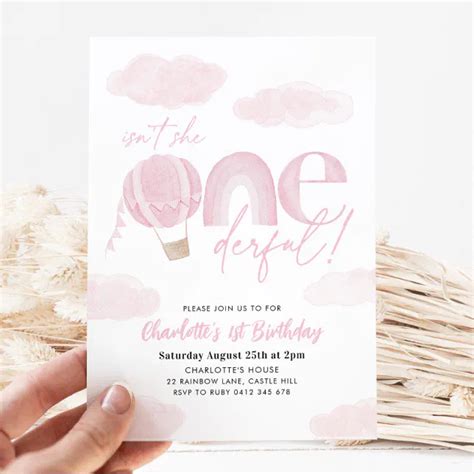 Onederful Hot Air Balloon Pink Girl S St Birthday Invitation Zazzle