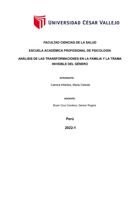 Analisis critico ANÁLISIS DE LAS TRANSFORMACIONES EN LA FAMILIA Y LA