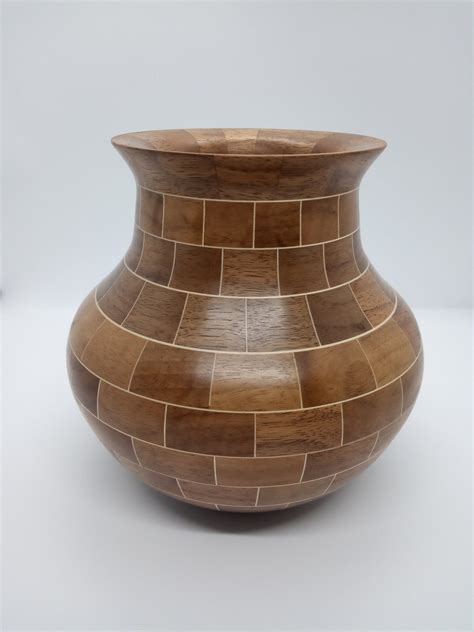 Walnut Segmented Vase Brick Lay Pattern Etsy