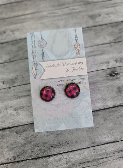 Plaid Stud Earrings Plaid Earrings Red Buffalo Plaid Etsy Stud