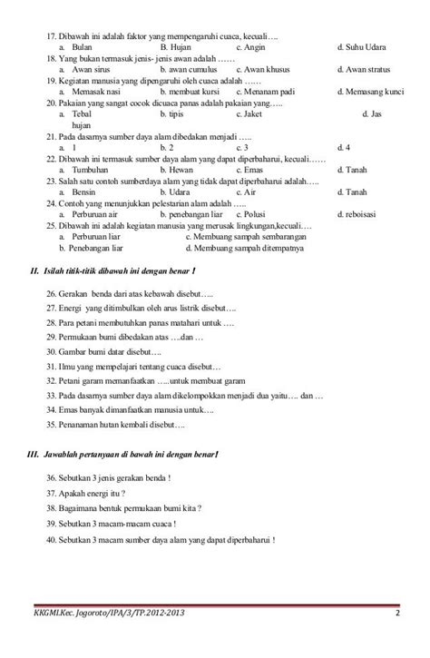 Soal Ipa Kelas 3 Sd Gerak Benda Dan Energi